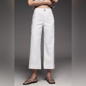 Anthropologie MAEVE Colette White Cropped Wide-Leg Pants Magic Fabric Edition